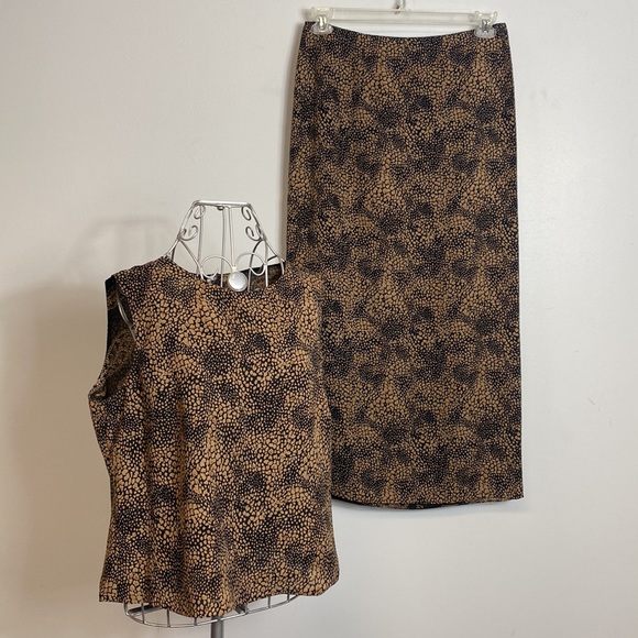 Emma James Black & Tan Print Sleeveless Top & Mid Skirt Size 14 - Picture 4 of 15